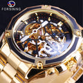 Forsining 2023New Collection Transparent Case Golden Stainless Steel Luxury Design Men Watch Top Brand Automatic