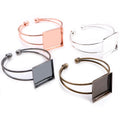 High Quality 25mm Silver Plated Bronze 4 Colors Square Bangle Base Bracelet Blank Findings Tray Bezel Setting Cabochon Cameo