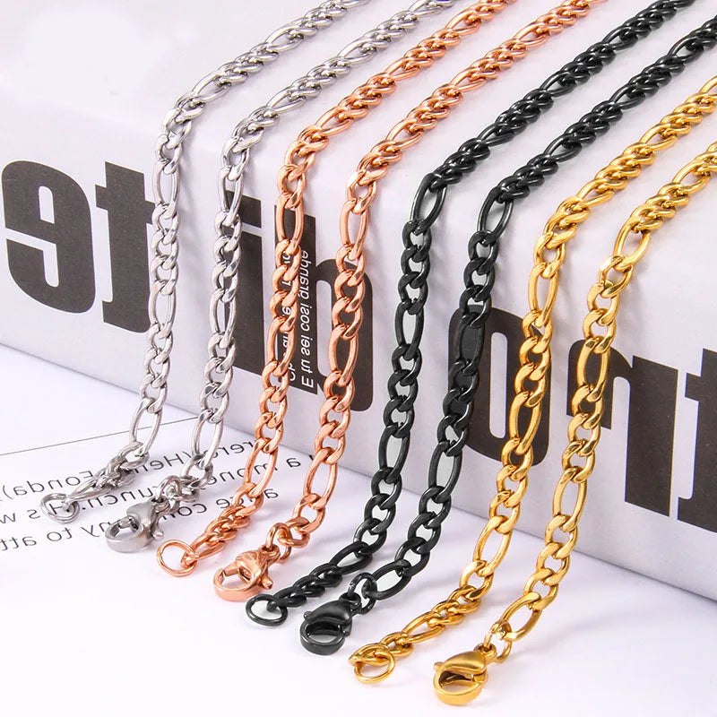 7mm Thick Chain Chunky Necklace Tarnish Free 18k Gold Plated Stainless Steel Chain 3:1 Figaro Link Chain Necklace for Men