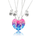 SC Hot Sale Broken Heart Necklace Fashion Silver Plated Kids Friendship Necklace Three Magnetic Jewelry BFF Pendant Necklace