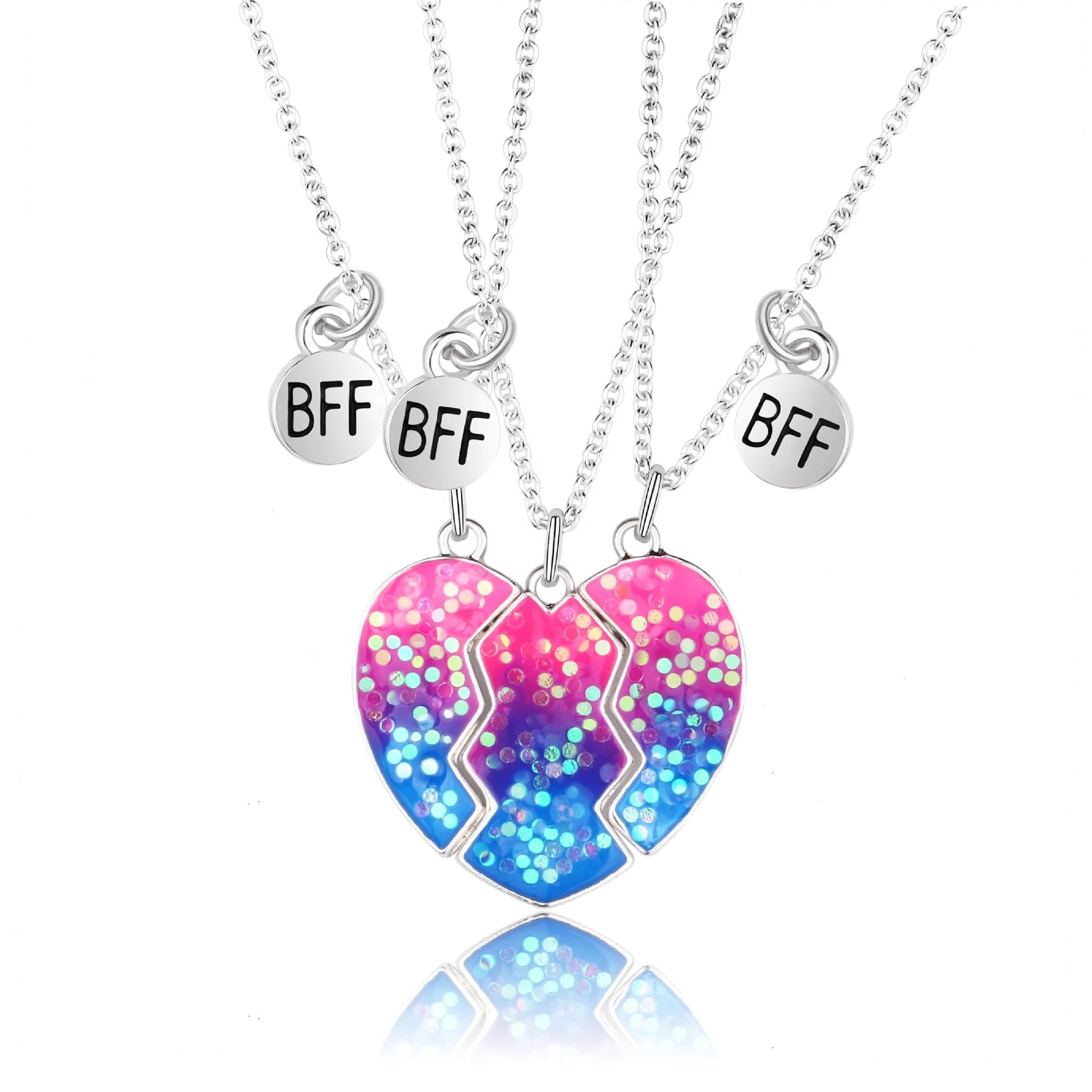 SC Hot Sale Broken Heart Necklace Fashion Silver Plated Kids Friendship Necklace Three Magnetic Jewelry BFF Pendant Necklace