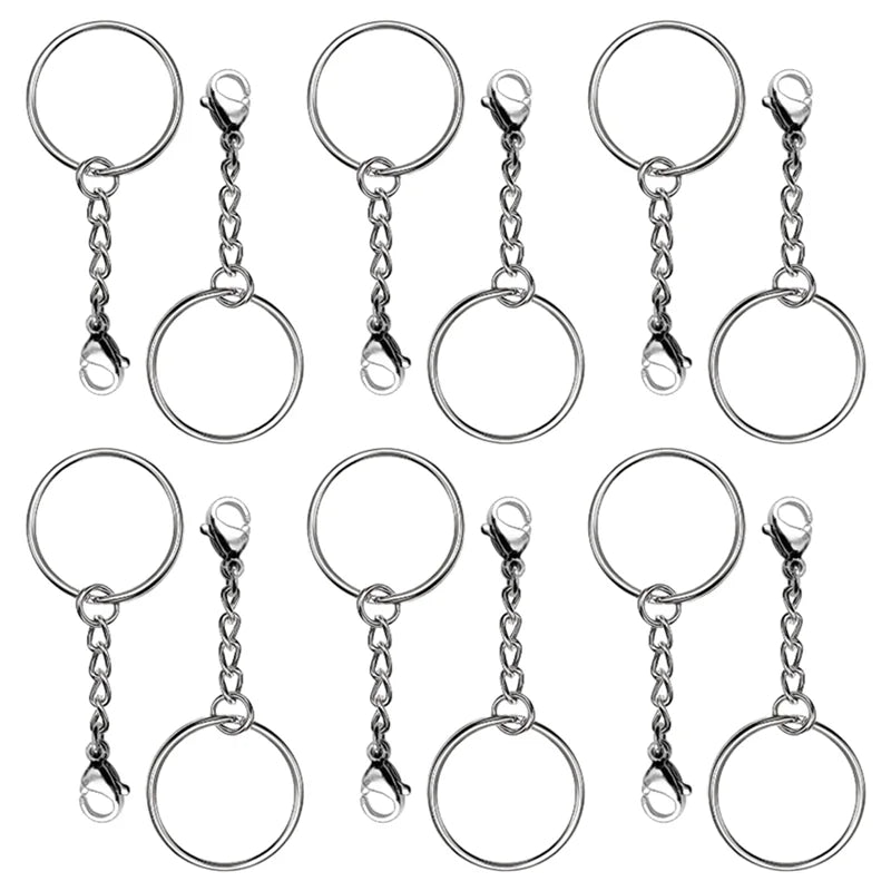 Metal Open Jump Rings & Lobster Clasp Keychain Rings with Chain for Crafts Split Key Ring