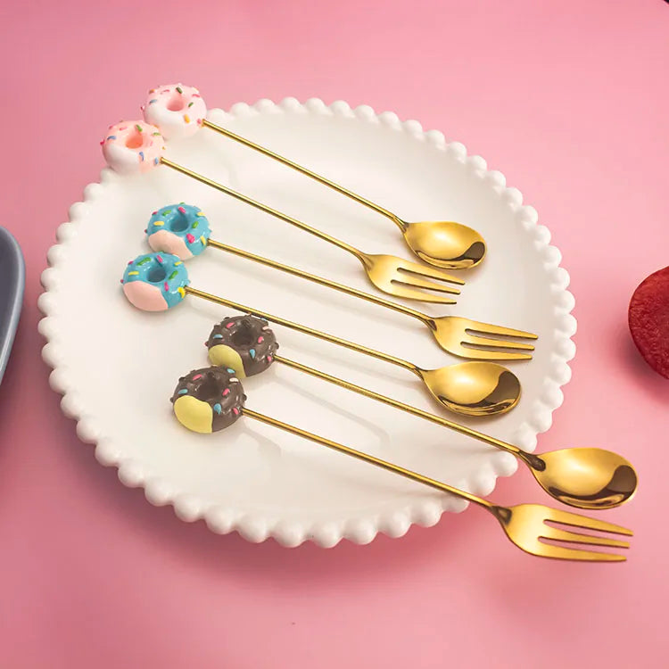 New Design Stainless Steel Yogurt Dessert Ice Cream Donut Shape Spoon and Fork