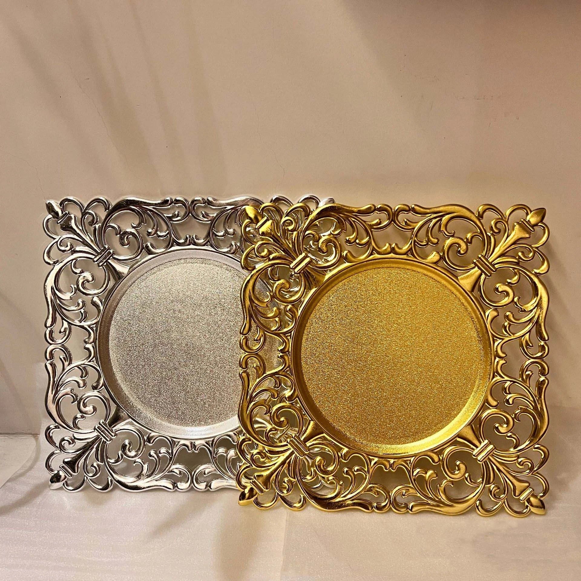 Unique Styles Different Shape Thickened Plastic Advanced Elegant Skeleton Vintage Lace Fruit Bowl Tray Decorative Charger Plates