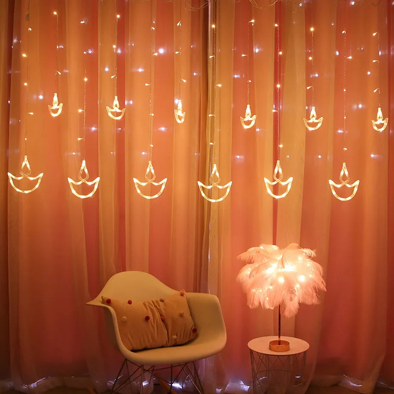 Diwali  Curtain Window String Lights Ramadan Lights 8 Modes  for Holiday Decoration Home Bedroom Party