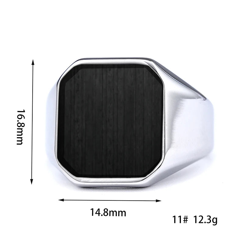 Fatingna 18K Gold Plated Stainless Steel Men's Signet Rings Black Onyx with Agate Stone for Wedding Engagement and Anniversary