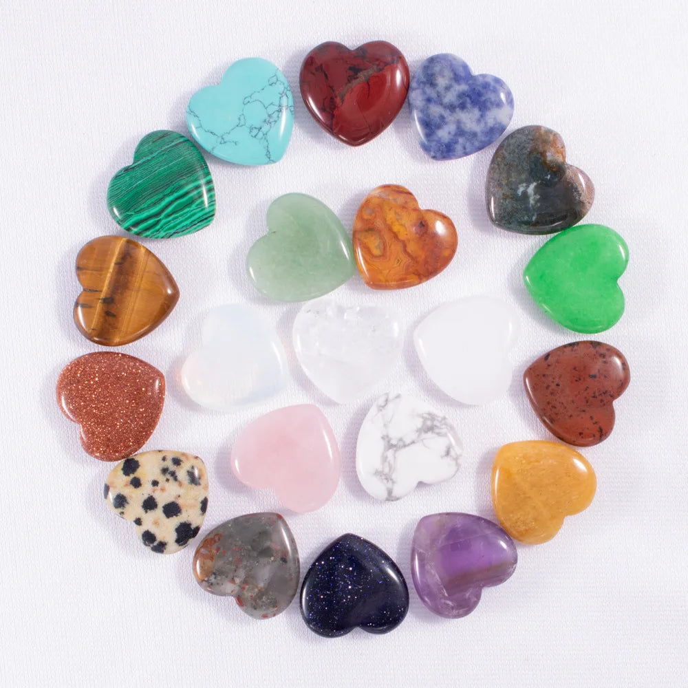 New Arrival 20mm Natural Crystal Love Ornament Gift Non-porous Peach Tiger Eye Stone Heart Rose Quartz Loose Beads