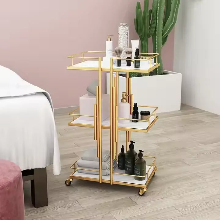 SW Casual Beauty Modern Stainless Steel 4-Wheel Eco-friendly Trolley 360 Degree Rotation Commercial Salon Storage Cart for Salon