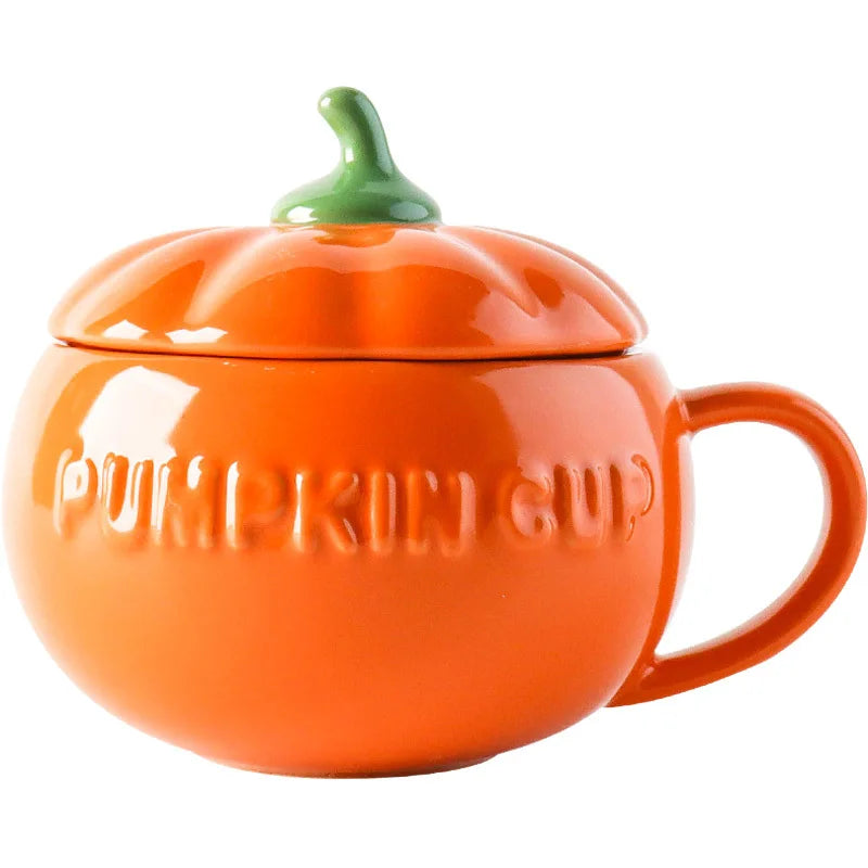 Madou Wholesale Ins Style Pumpkin Creative Personality Water Cup With Spoon and Lid Tea Milk Breakfast Mug Gift Ceramic Mugs
