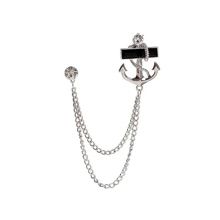 New Fashion Boat Anchor Metal Tassel Chain Brooches Classic Lapel Pins Breastpin for Ladies Gentlemen