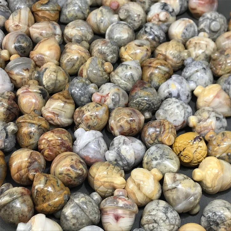 DIY Wholesale Natural Gemstone Crystal Hazelnut Quartz Stone Acorn Mix Colorful Quartz Carving Small Crazy Agate Pine Nuts