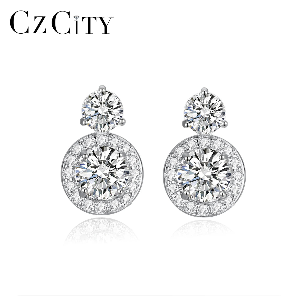 CZCITY New D Vss Moissanite Sterling Silver Small Earing Elegant Classic Round 925 Diamond Stud Earring