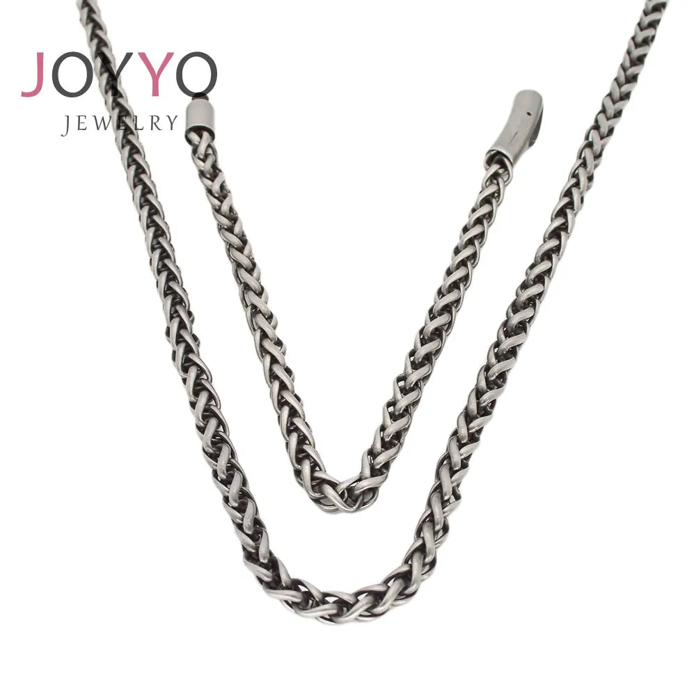 Oxidized Stainless Steel Retro Gray Chain Necklace Antique Silver Bracelet and Necklace Set for Men
