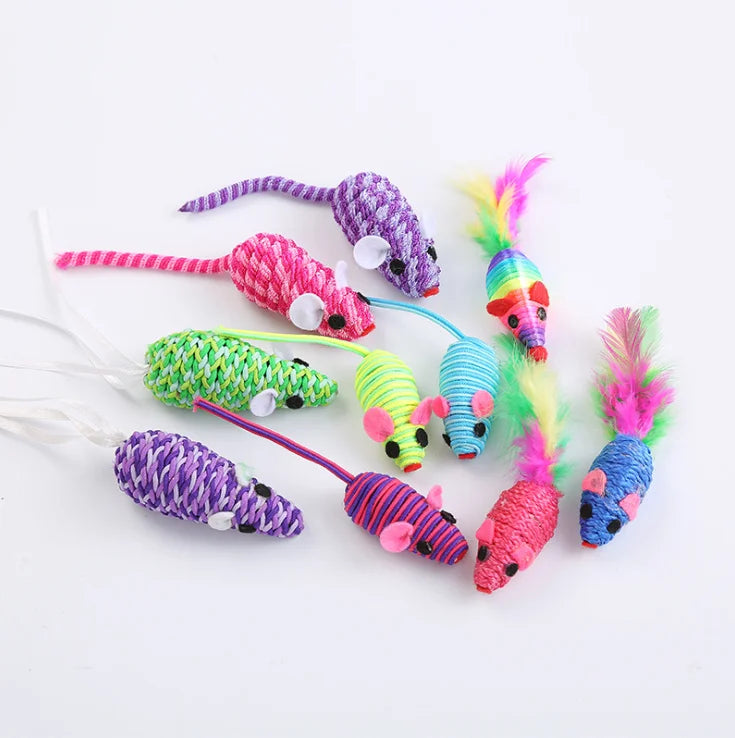 China Factory's Eco-Friendly Cat Teaser Toy Set Colorful OEM Available 4-Piece Pet Interactive Movement Elastic String Mouse