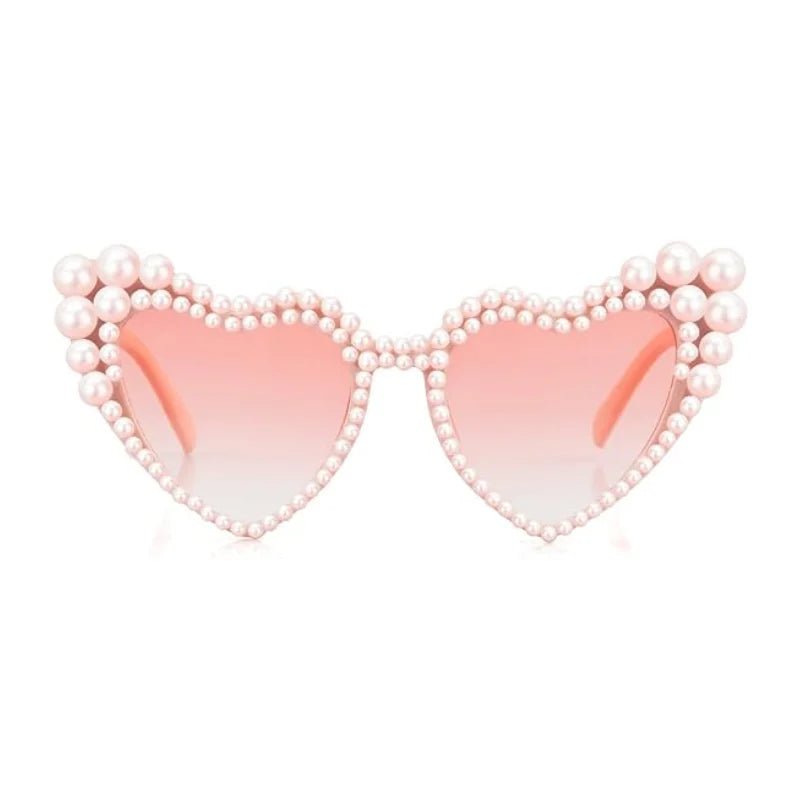 Hot Sale Pearl Heart Shaped Sunglasses Frame Shades for Women's Holiday Gift