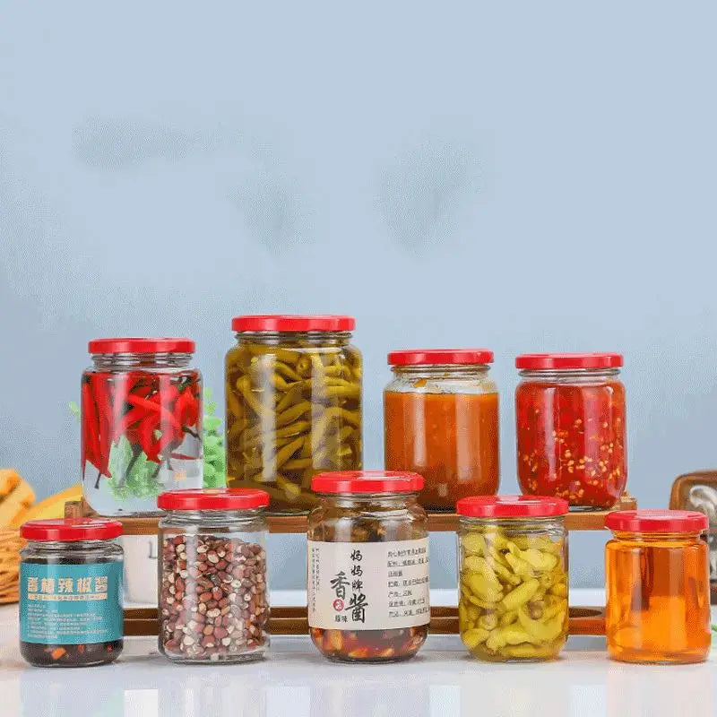 500ml 750ml 1000ml Metal Top Bottle Round Storage Honey Jam Pickles Glass Jar With Metal Lid