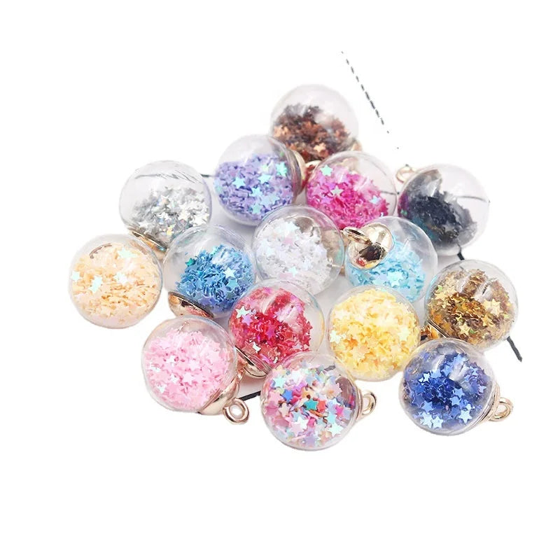 100pcs/bag  Round Glass Ball Star  Sequin Earrings Pendant DIY Jewelry Accessories Wholesale