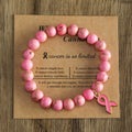 Women Western Pink Ribbon Festival Gift 8mm Natural Stone Pink Emperial Jasper Elastic Bracelet Epoxy Ribbon Charm Bracelet