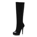 Black Round Head Thin Heel 13 cm Long Boots Fashion Modern Show High Heels Women's High Boots Gothic Shoes