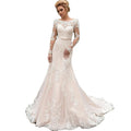 Hot Sale Simple Wedding Gowns Bridal Long Sleeve Lace a Line Wedding Dress Backless Luxurious Evening Dress for Women