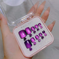 Handmade Printed Short square Blue Purple pink French Design Cat Eye Effective 3D Glitter Acrylic Gel Press on Toe Nails