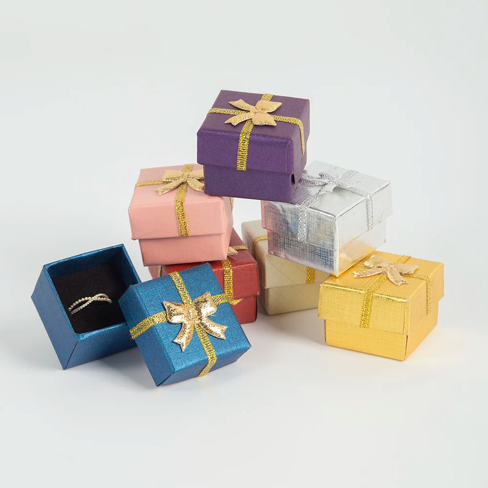 4x4x3cm Mini Travel Jewelry Box Cheap Square Ring Storage with Detachable Lid and Bow for Wedding Ring & Women's Jewelry