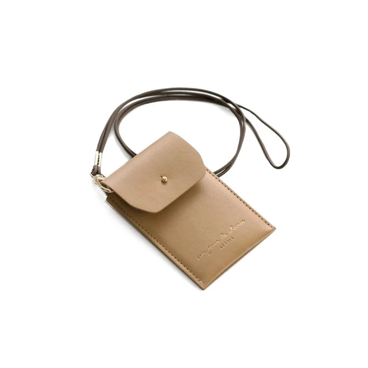 Fashion  PU Leather Hanging Neck Card Cover Work Permit Access Control Card IC Hanging Rope Card Bag