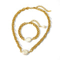 Fashion Jewelry Sets Special Chain Baroque Charm Pearl Necklace Gold Plated Stainless Steel Big Round Baroque Pearl Big Bracelet