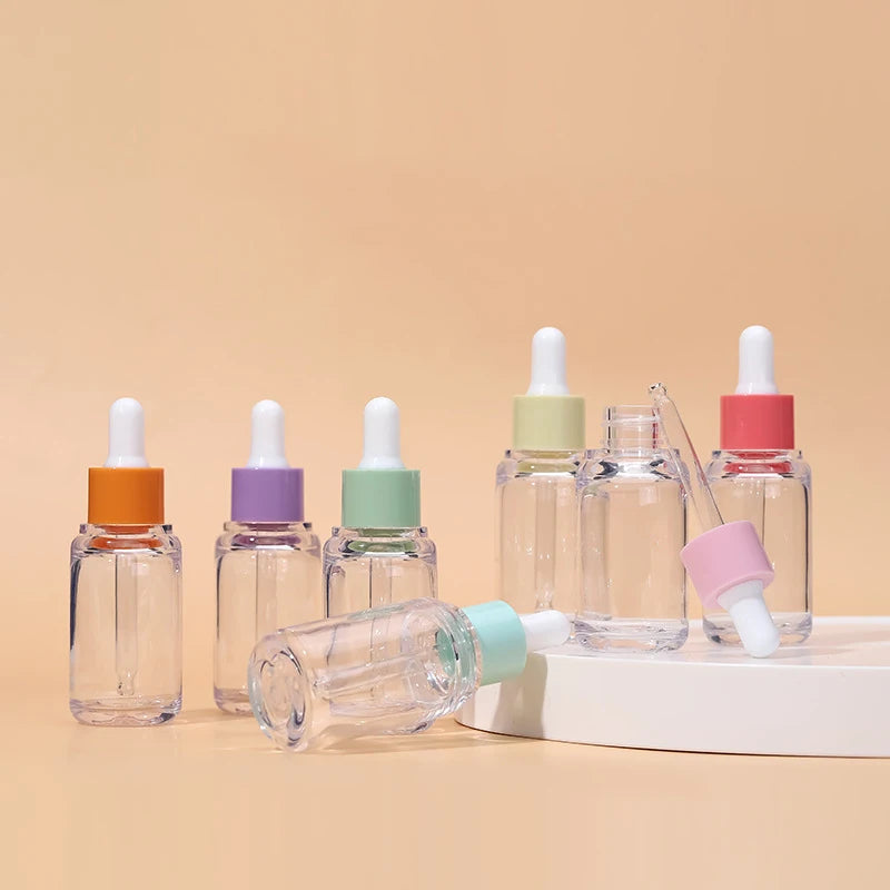Custom 30ml for Clear Thick PET Plastic Essential Oil Dropper Bottle for Skin Care Serum Beautiful Colorful Cap Included