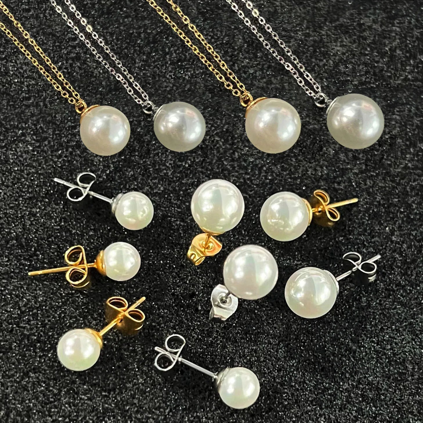 Hawaiian Imitation Dainty 18k Gold Plated Single Pearl Choker Necklaces Trendy Shell Pearl Stud Earrings Jewelry for Women Girls