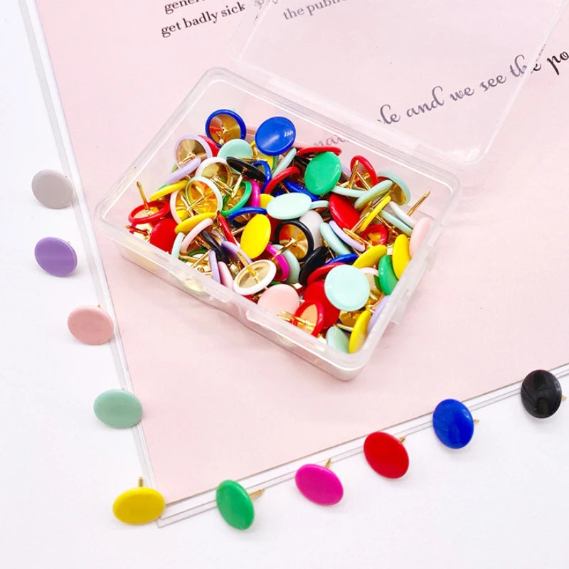 100pcs/box Small Plastic Multi Functional Color Flat Headed Thumbtacks Wall Decoration Push Photo Pin Office School Supplies