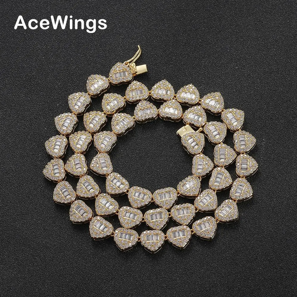 BC233 8mm Heart Geometric Zircon Tennis Link Chain Silver/Gold Plated Women's Hip Hop Necklace