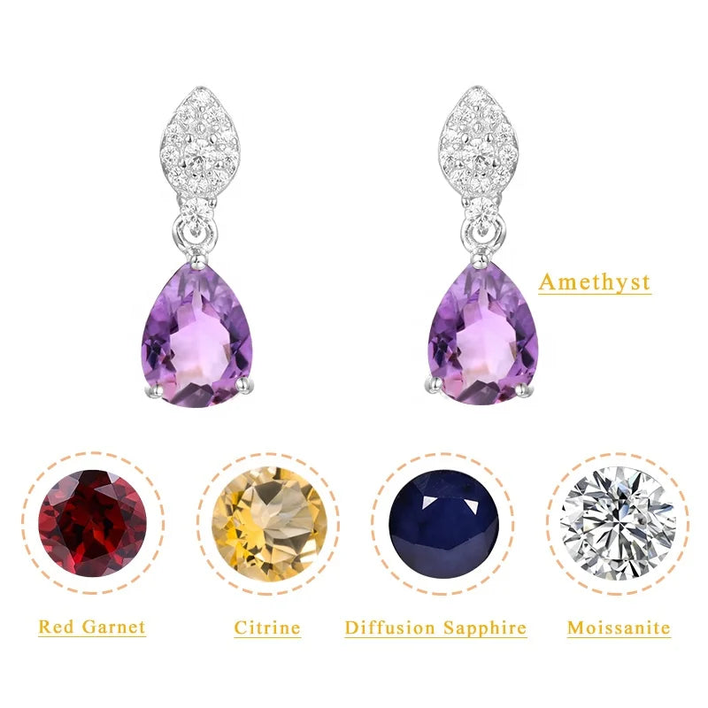 OL0872 Abiding Shield Tarnish Free Multi Natural Gemstone Optional 925 Sterling Silver Women Small Drop Dangling Earrings