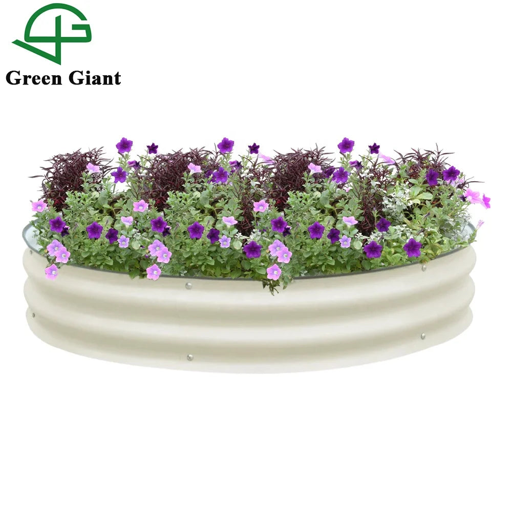 8" Tall 42"Diameter Round Modular Corrugated Metal Raised Steel Garden Bed Kit Outdoor Aluzinc Galvanized Planter Box 107*20cm
