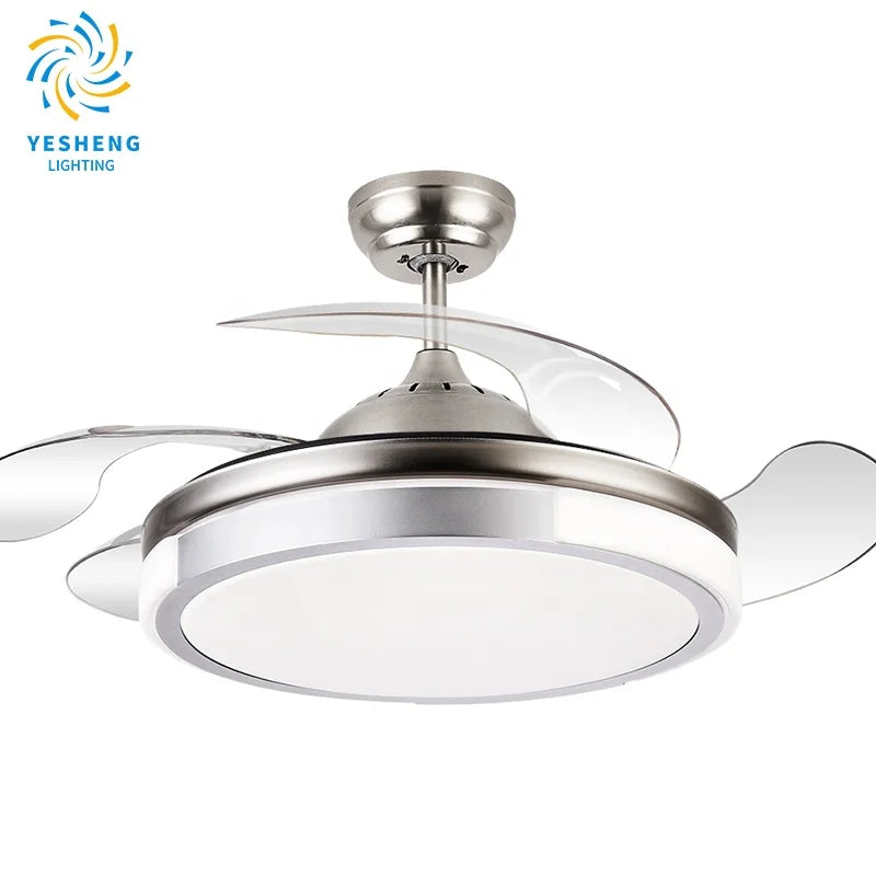 2026B Modern Remote Control 42 Inch 110v 220v Ceiling Fans Folding with Lights Lamp Led Designer Luz Con Ventilador Oculto Techo