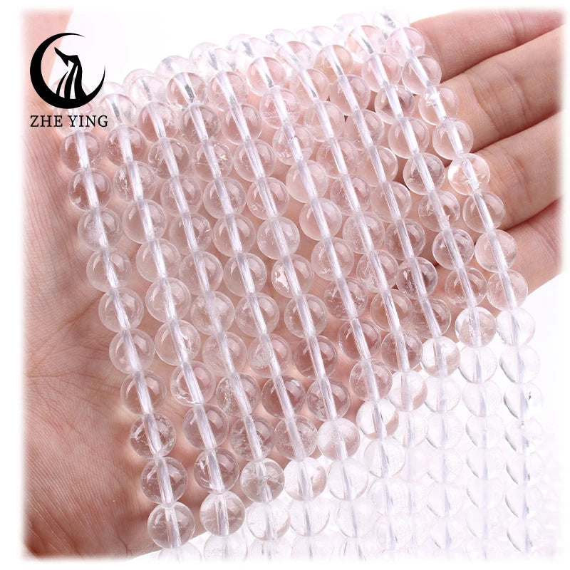 Zhe Ying Wholesale 6/8/10mm Heailing Crystal Gemstone clear Quartz Crystal Bracelet clear Quartz Crystal Round Natural Stone
