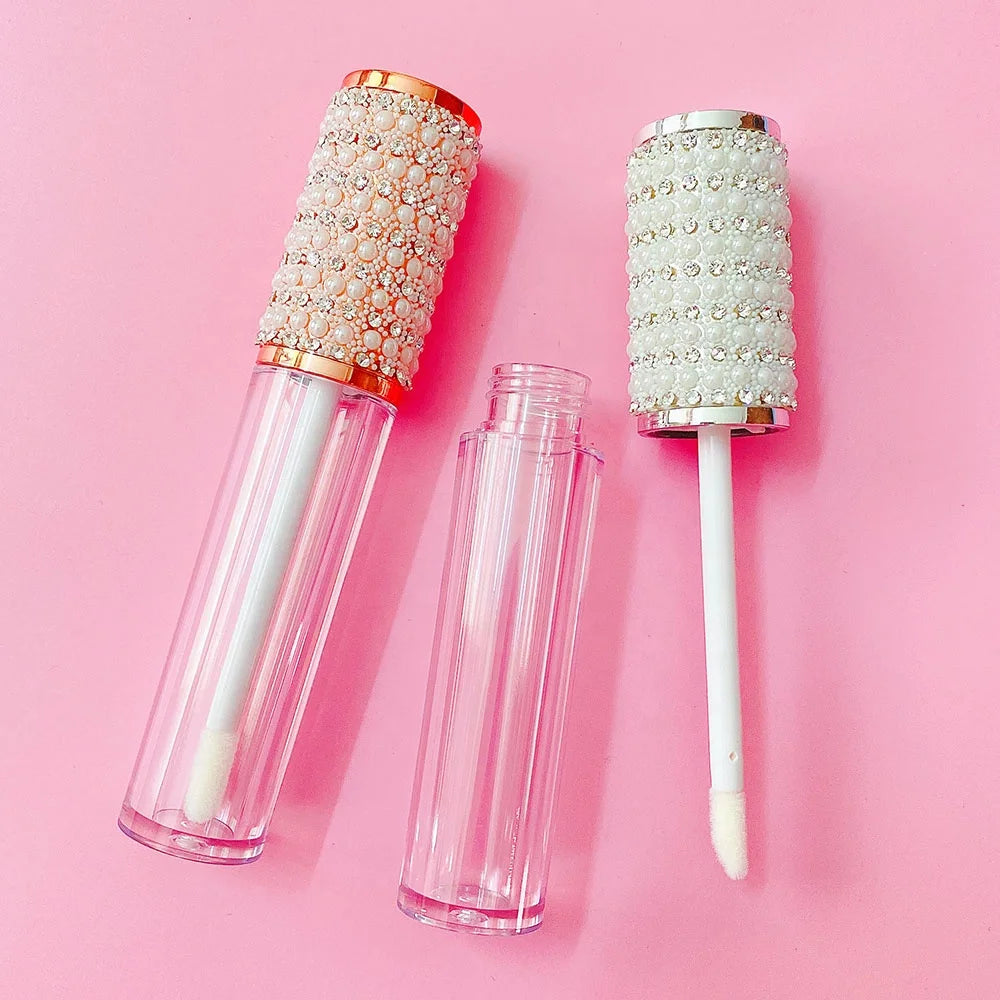 LZ Pack Low MOQ 100PCS Round Metallic Rose Gold Silver Pearl Lip Gloss Container Private Labels 6ml Lip Gloss Tubes With Wands