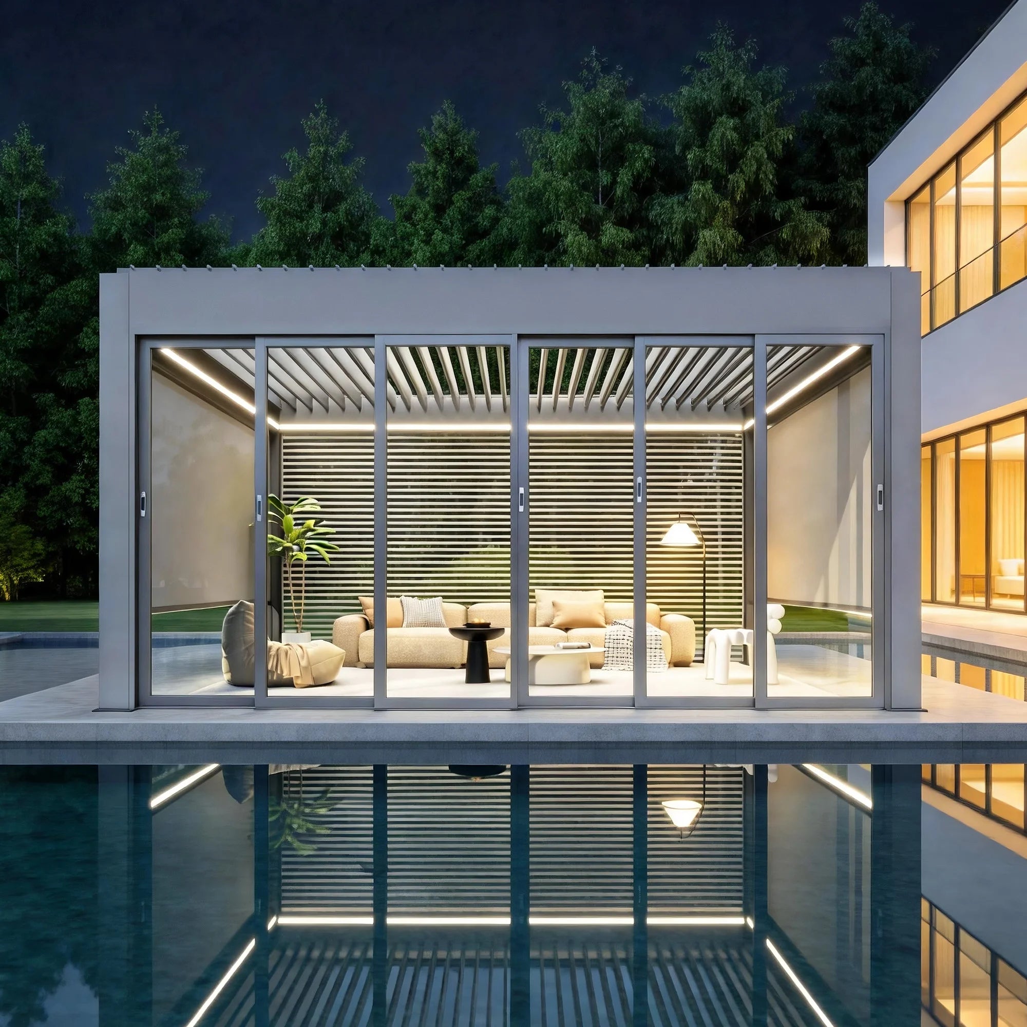 High Grade Waterproof Garden Metal Rainproof Louver Slats Outdoors Motorized Bioclimatic Louvered Aluminum Gazebo Pergola