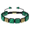 10x10mm Square Malachite Braided Bracelet Copper Inlaid Zircon Natural Stone Bracelet for Women