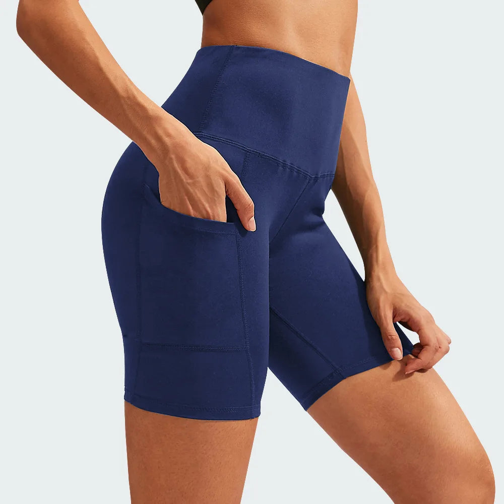 Biker Shorts Women 6" Workout Shorts Womens With Pockets High Waisted Yoga Running Gym Spandex Compression Shorts
