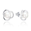Mother'S Day Gift Irregular Flowers Shape Sterling Silver 6mm Round-Shaped White Freshwater Pearls Stud Earrings for Mom
