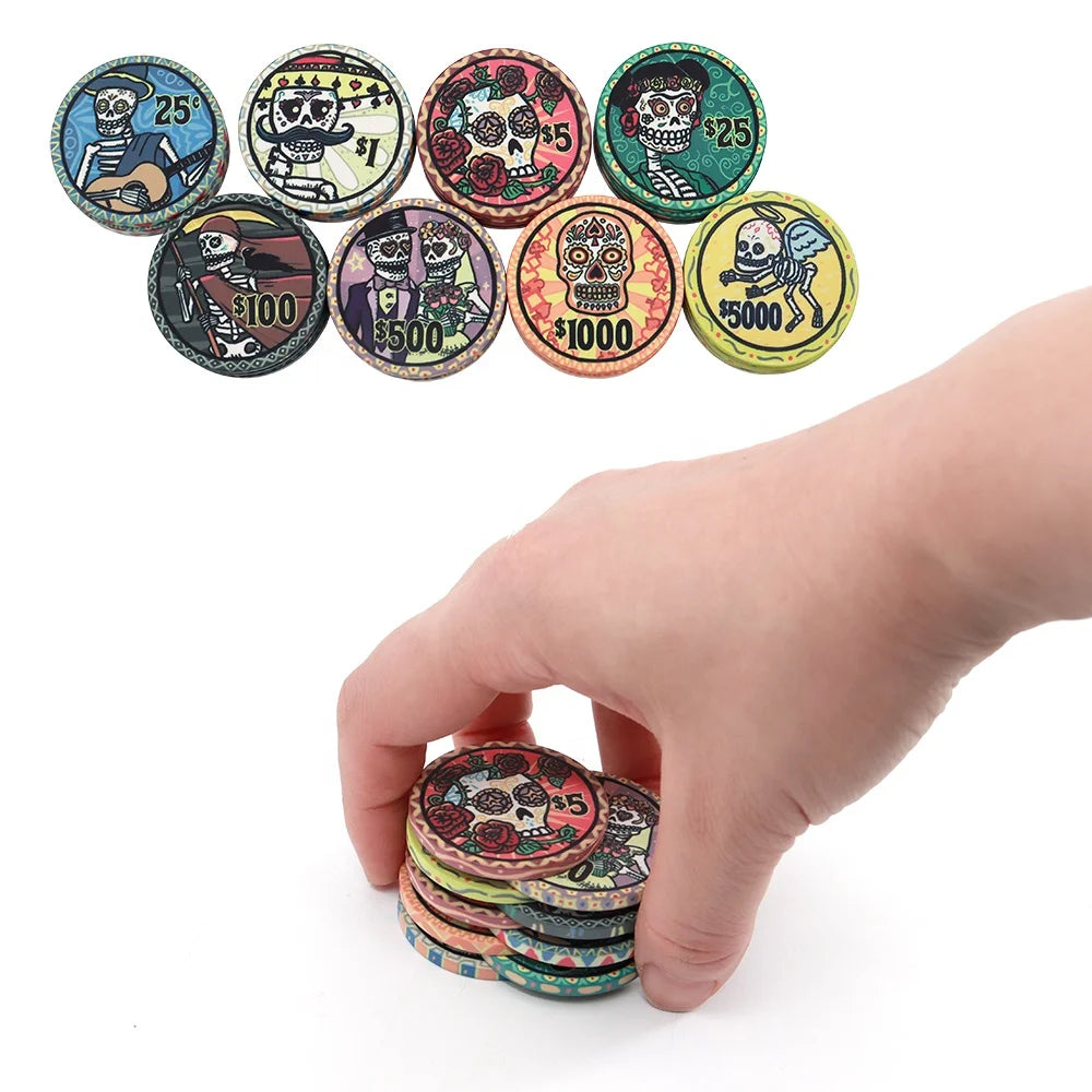 Custom Ceramic Poker Chips DIA DE LOS MUERTOS 10g 39mm High Quality Multi Size  Poker Room Casino Chips for Gambling Game