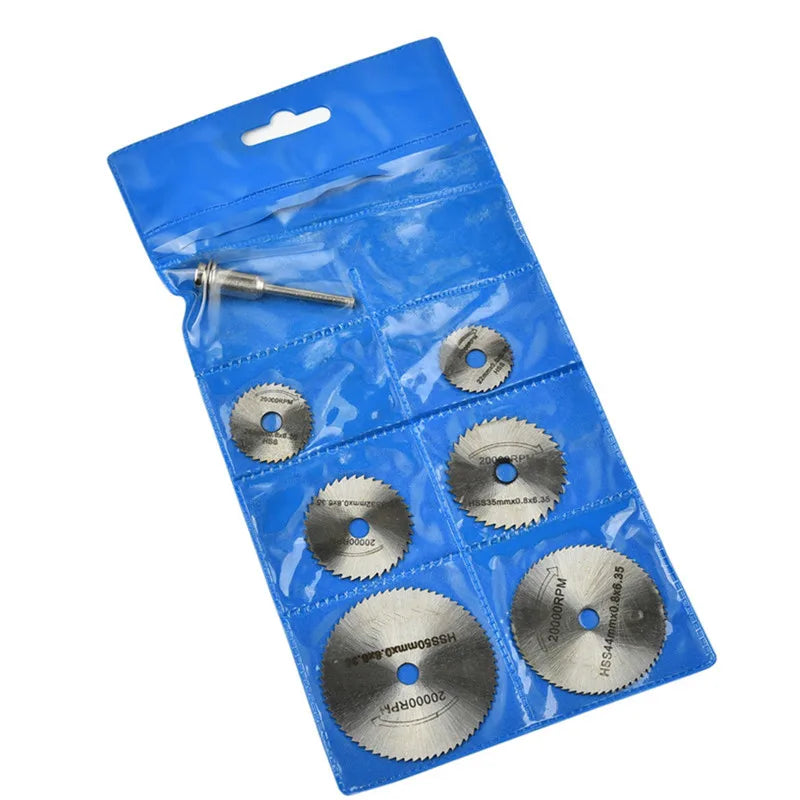 7pcs High Speed Steel HSS Saw Disc Wheel Cutting Blades Mini Circular Saw Blade Set With Extension Rod for Drills Rotary Tools