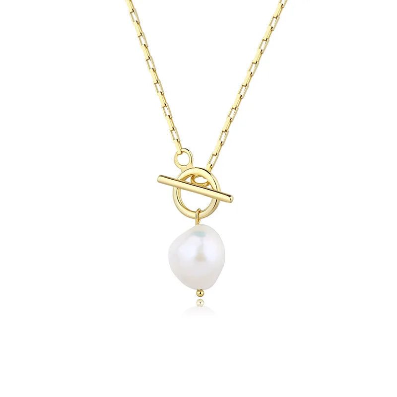 Daidan Freshwater Pearl Rectangular Toggle Clasp Baroque Pearl 925 Sterling Silver Necklace