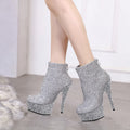 Silver Glitter Powder Sequin High Heels Thin Heels 15cm Bare Boots Banquet Women's Large High Heels Fashion Boots