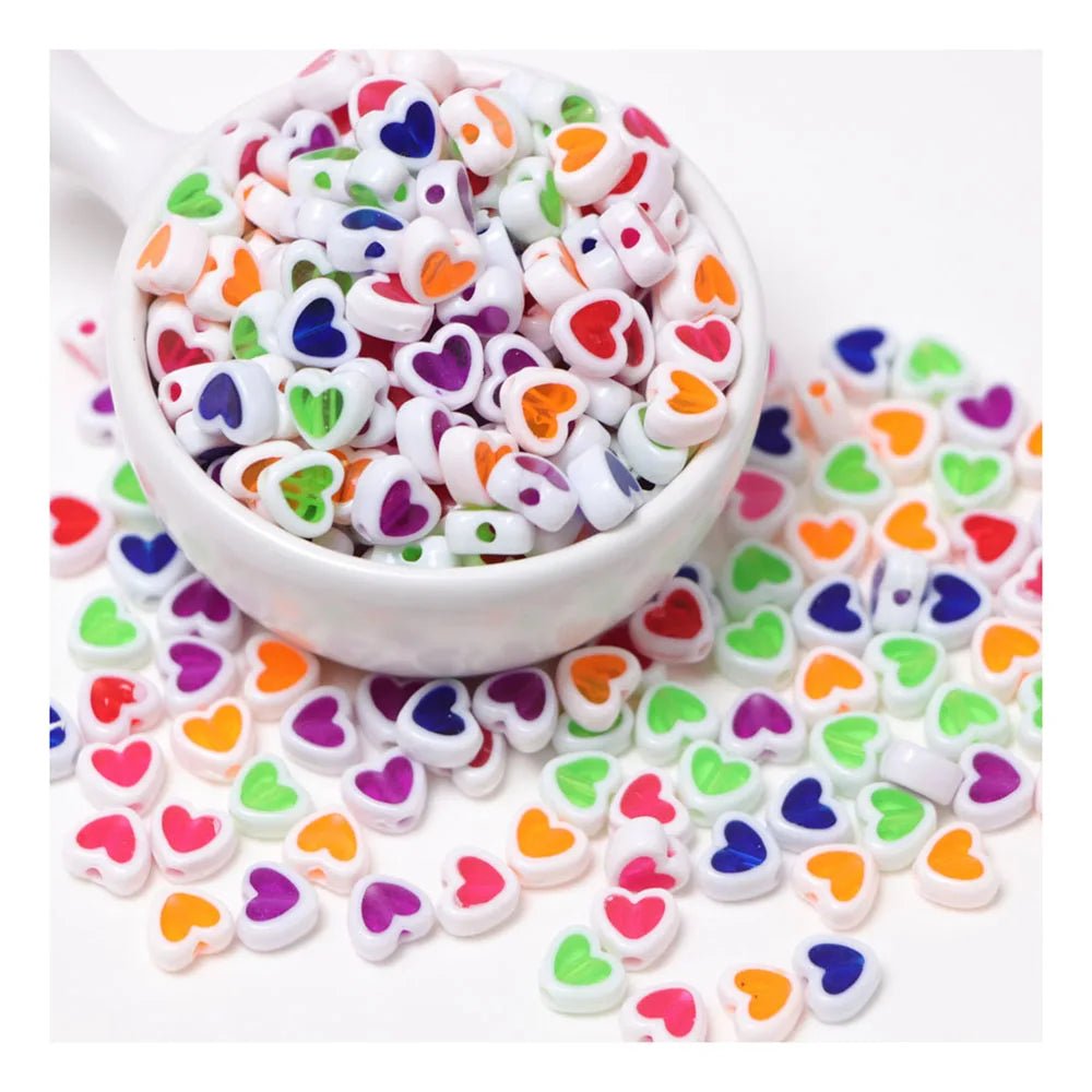 Wholesale 8*9MM White Acrylic Flat Round Heart Beads Loose Spacer Beads Charms for Bracelet Necklace Jewelry Making Findings DIY