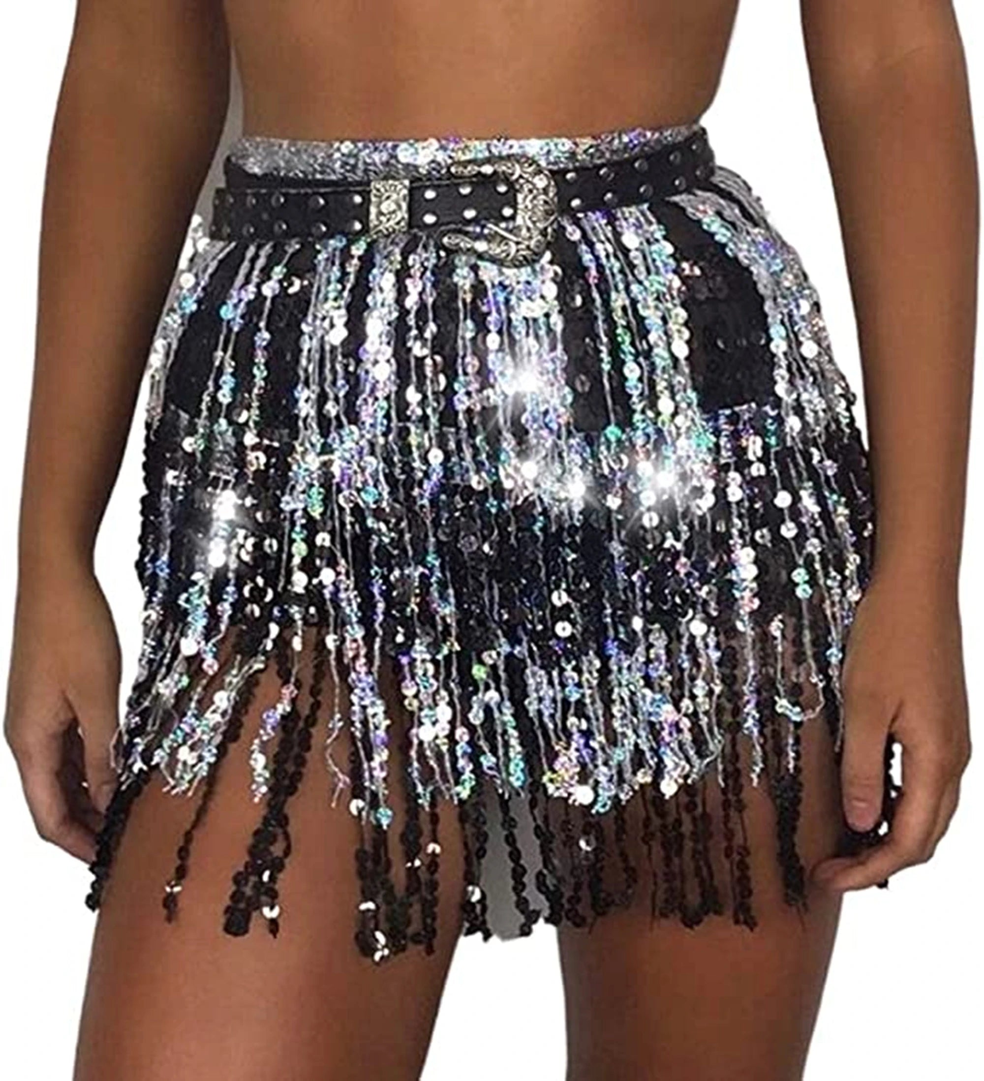 Women's Sequin Tassel Skirts Festival Rave Fringe Hip Scarf