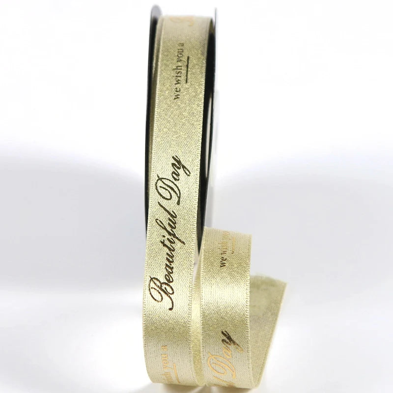 Custom Brand Logo Satin Ribbon 3D Embossed Grosgrain Ribbon Luxury Gold Ribbon for Gift Wrap