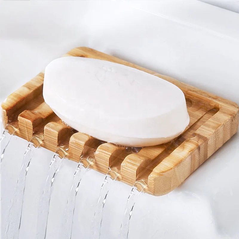 New Design Custom Eco-Friendly Bathroom Accessories Natural Bamboo Soap Dish Holder Tray with Drain Made From Durable Sponge