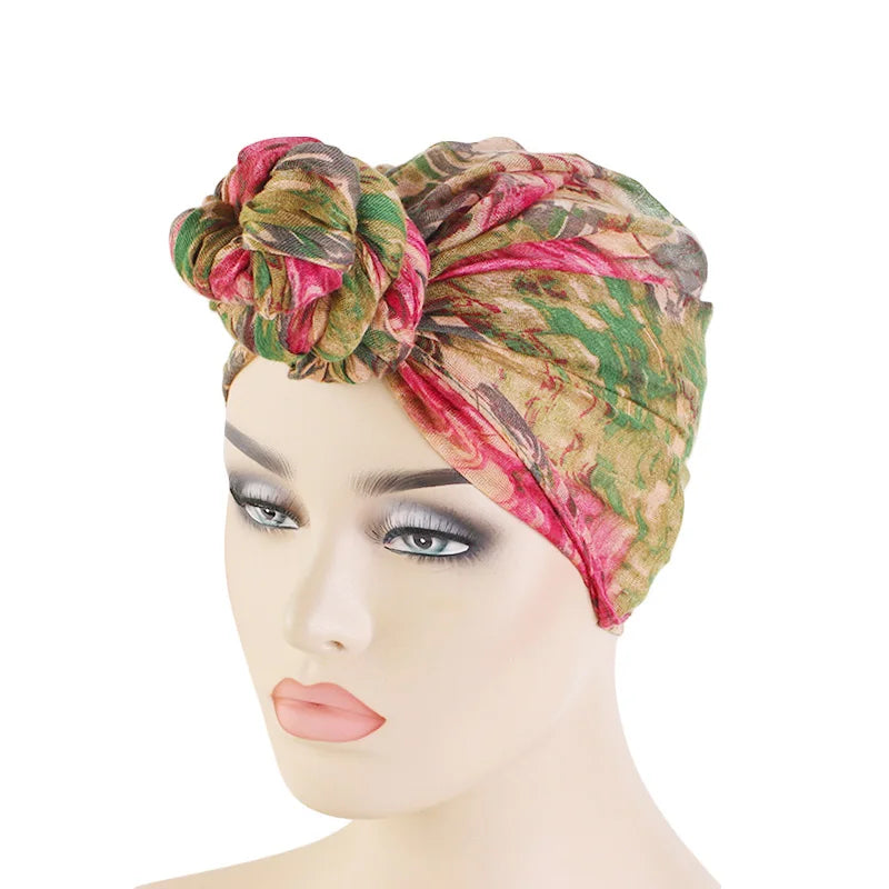 Fashion Bali Voile Tie Dye Bandana Women Knotted Pom Pom Turban Headscarf Headwrap Bandana Luxury Hair Accessories